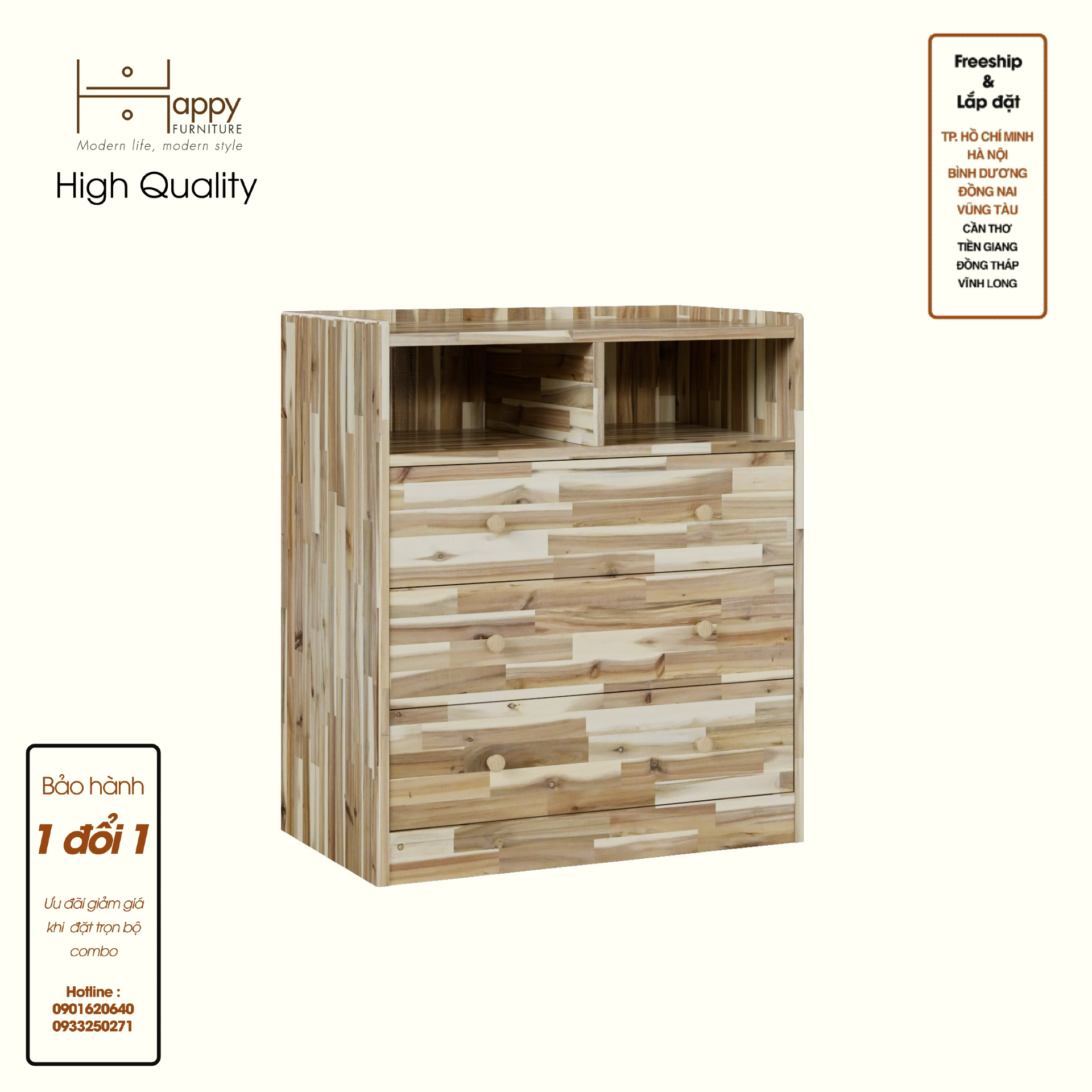 HAPPY FURNITURE , Gỗ tự nhiên , Tủ lưu trữ 3 ngăn kéo - GAMZE , THK_189, 70cm x 45cm x 82cm