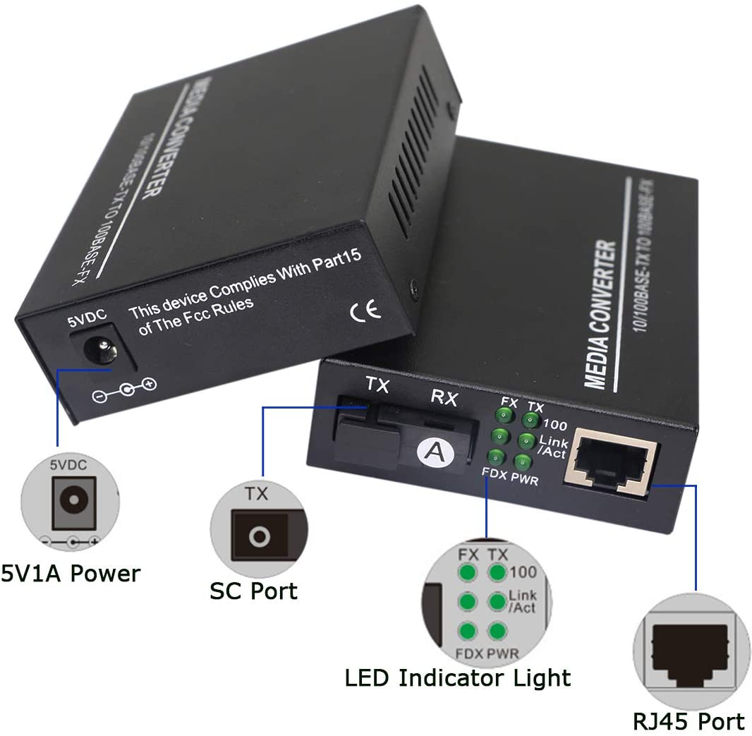Bộ Chuyển Đổi Quang 25km Ethernet, Chế độ đơn 10 / 100Base-TX sang 100Base-FX, RJ45 sang SC - Hàng Nhập Khẩu