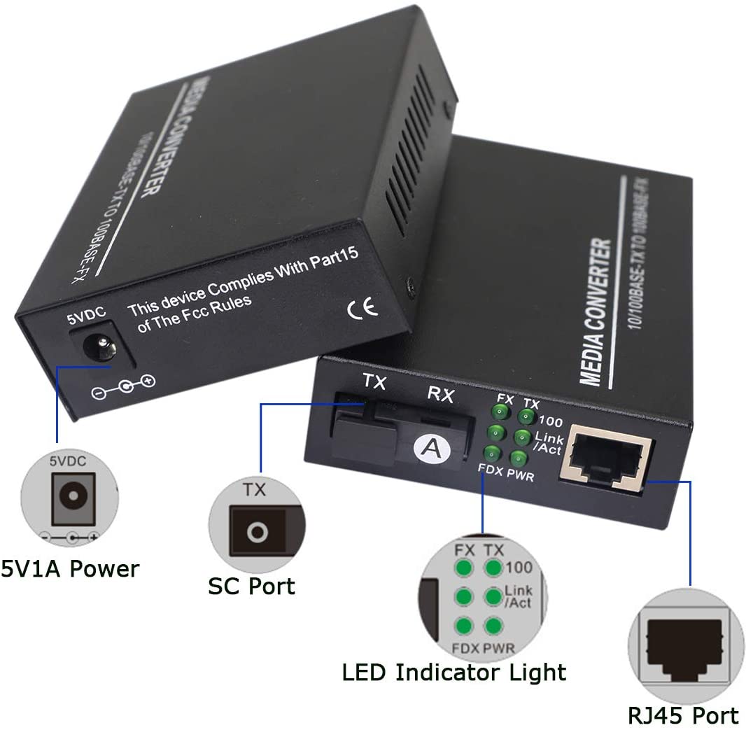 ROGTZ Bộ Chuyển Đổi Quang 25km Ethernet, Chế độ đơn 10 / 100Base-TX sang 100Base-FX, RJ45 sang SC - Hàng Nhập Khẩu