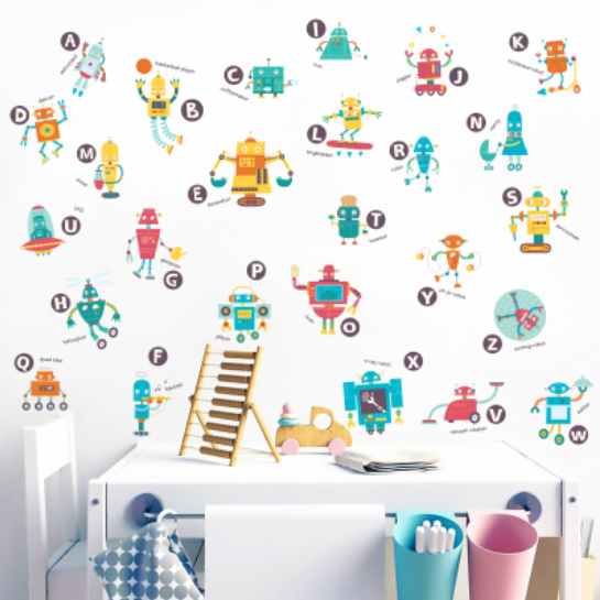 Decal trang trí tường - Bảng chữ cái Robot