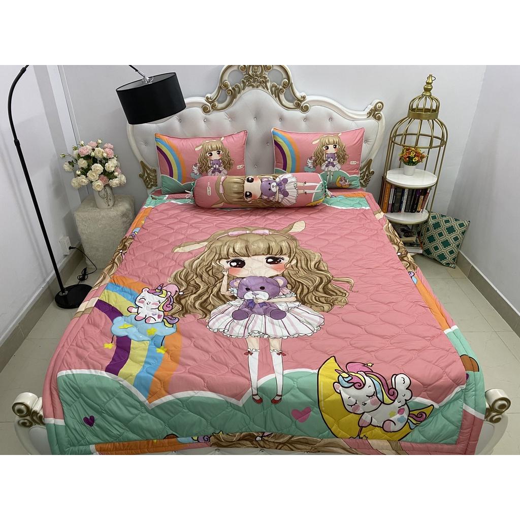 Bộ Drap mền + áo gối thun Ý 5D Cao Cấp , mát lạnh, thấm hút tốt.