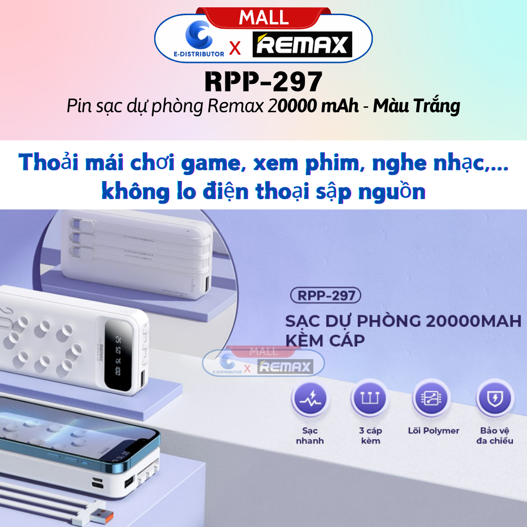 Pin sạc dự phòng Remax RPP-297 20000mAh - Hàng Chính Hãng - Bảo Hành 12 Tháng