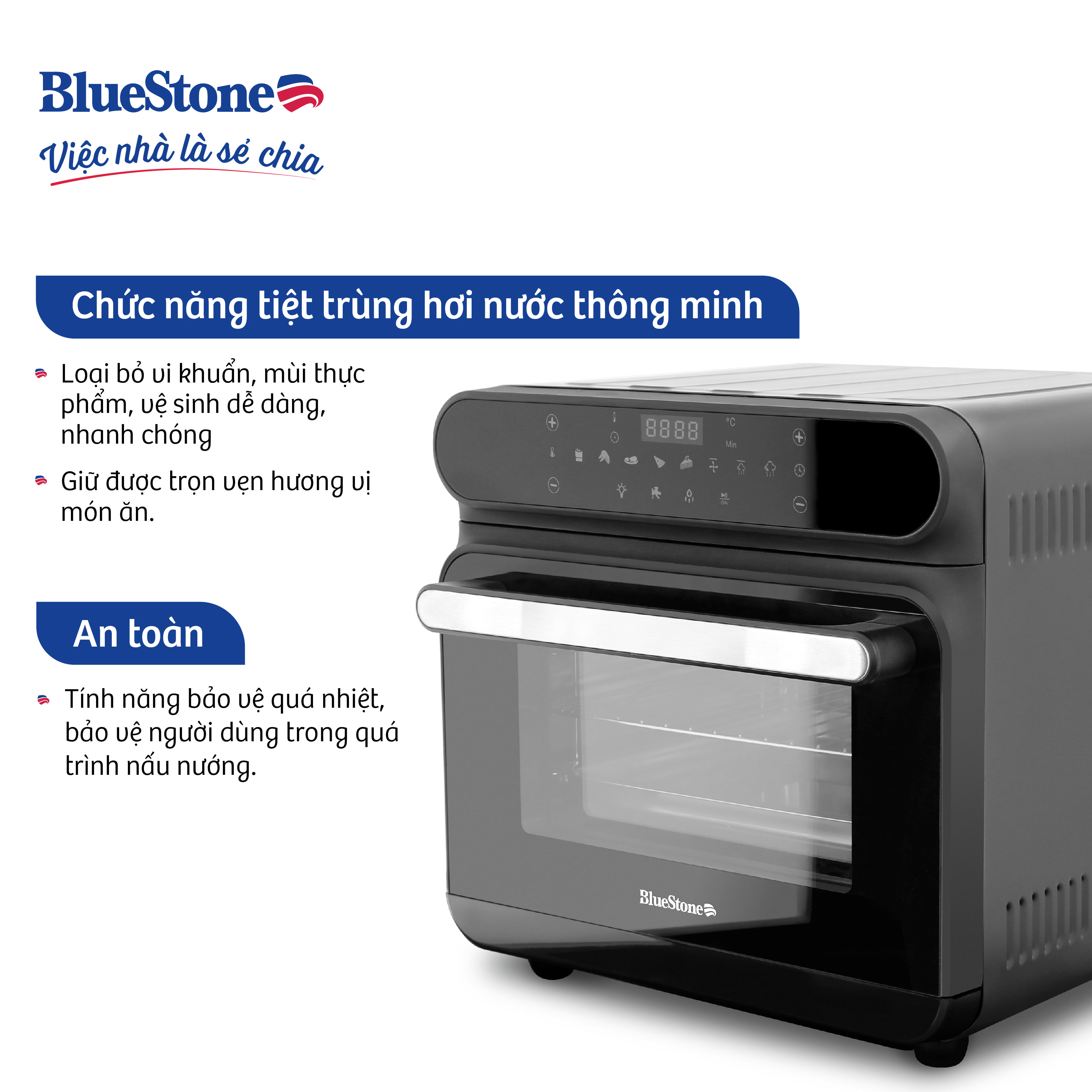 Nồi Chiên Không Dầu Kết Hợp Hấp BlueStone AFB-5895 - Dung Tích 24 Lít - Công Suất Chiên 1650W, Hấp 985W - Bảo hành 2 năm - Hàng chính hãng