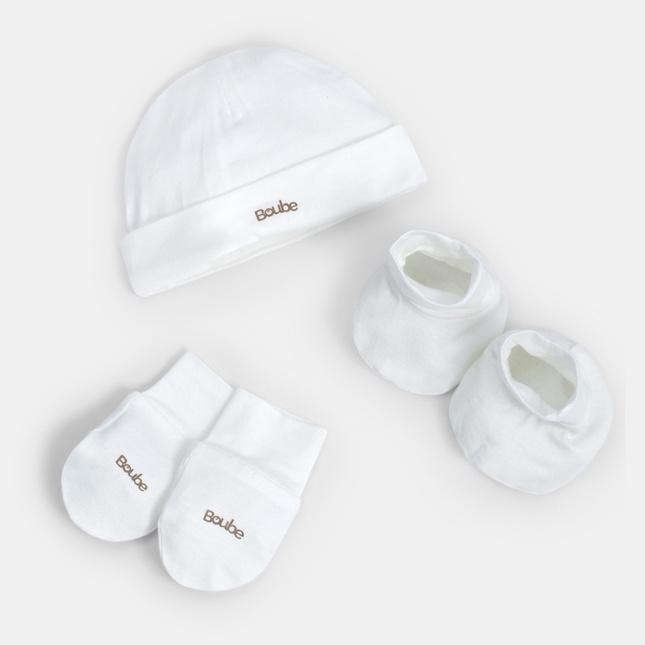 Set phụ kiện mũ + Bao tay + Bao chân màu hồng, trắng ,vàng Boube - Chất liệu Petit mềm mại thoáng mát - Size Newborn