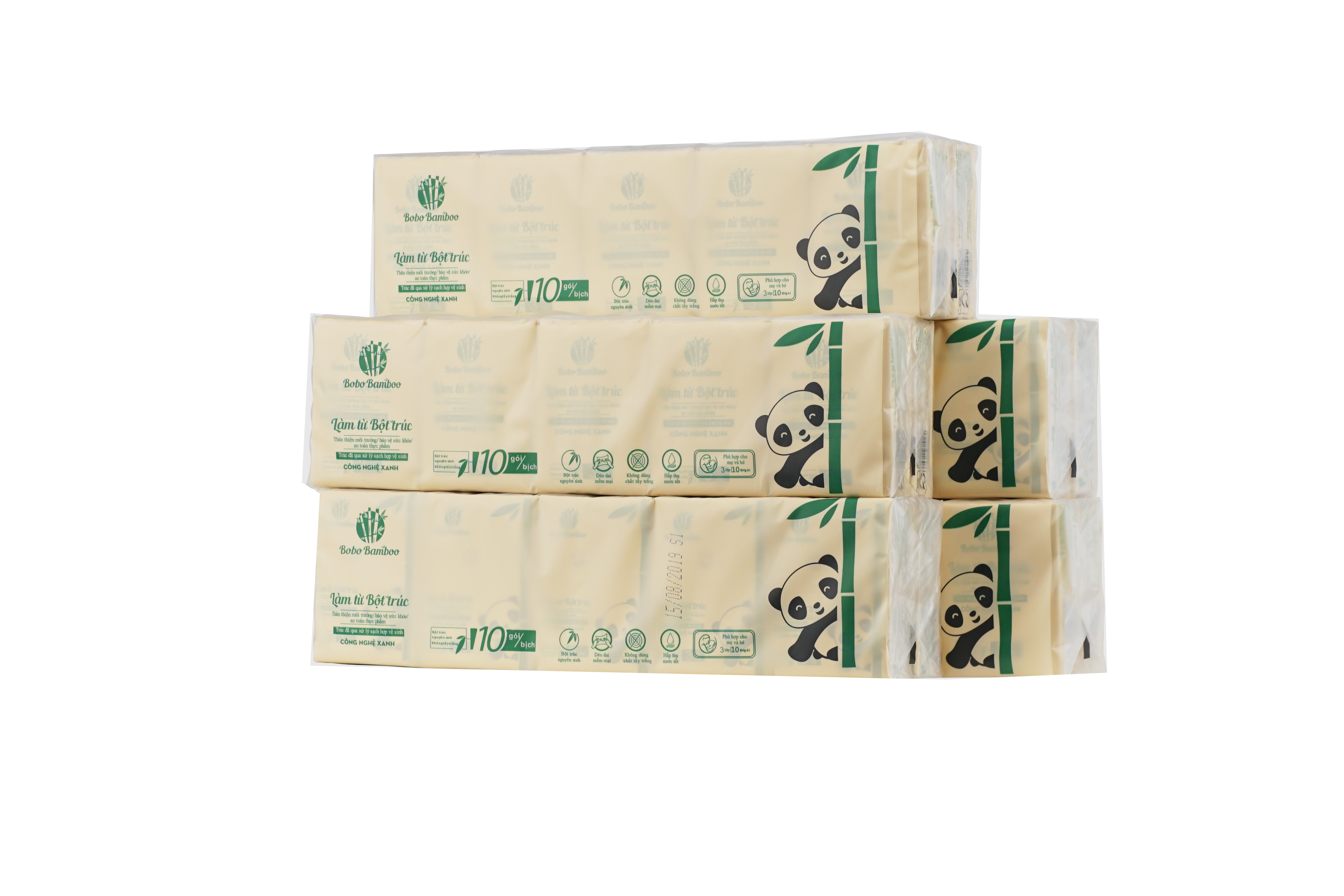 10 gói Khăn Giấy bỏ túi Bobo Bamboo Siêu Dai làm từ 100% bột trúc thiên nhiên