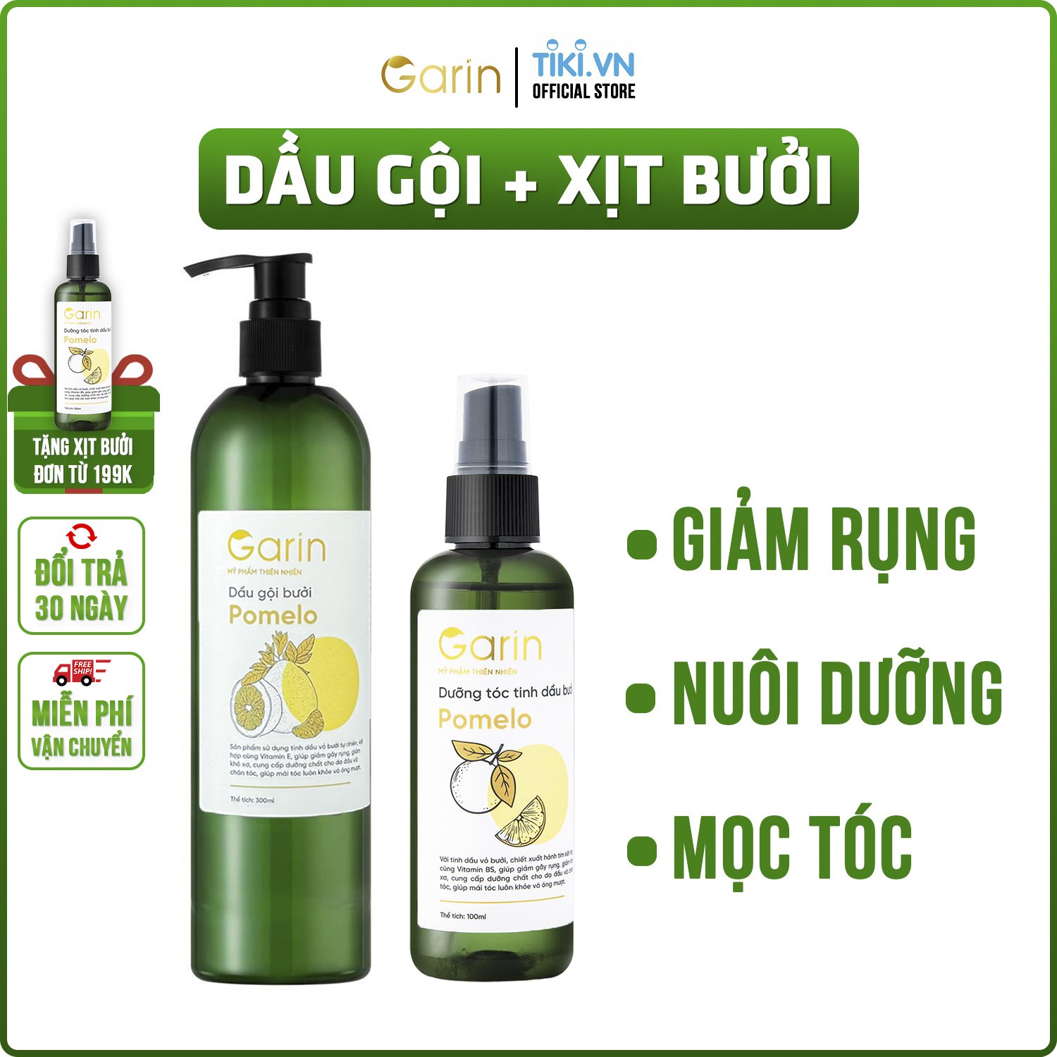 Bộ đôi dầu gội xịt tinh dầu bưởi kích mọc tóc pomelo GARIN dưỡng tóc kích mọc tóc giảm rụng tóc rõ rệt cho tóc dày và dài hơn gấp 2 đến 3 lần