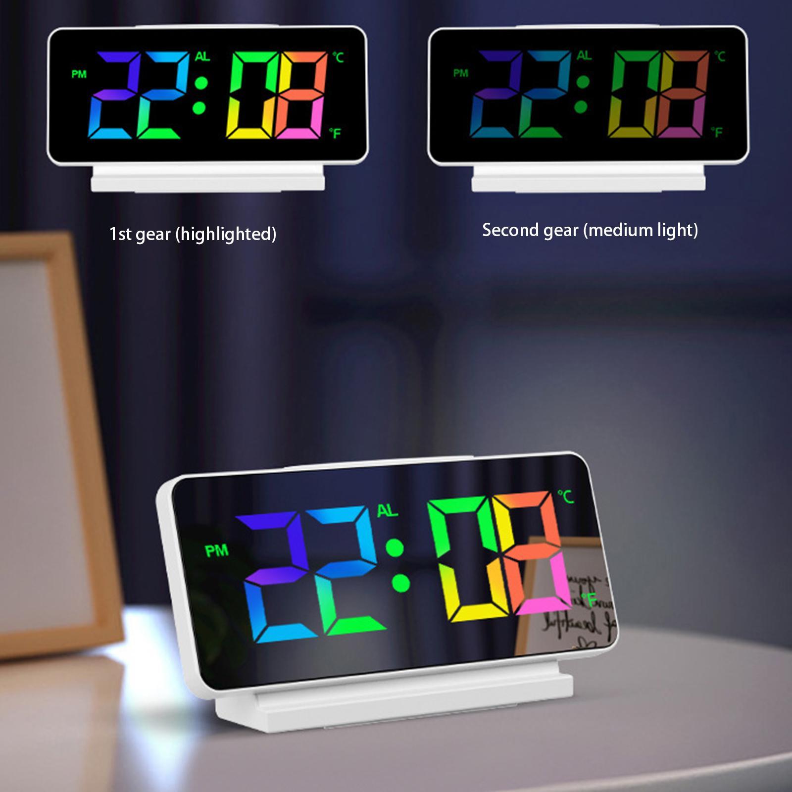 Colorful  Clock Large LED Display Table USB Calendar Seniors Bedroom
