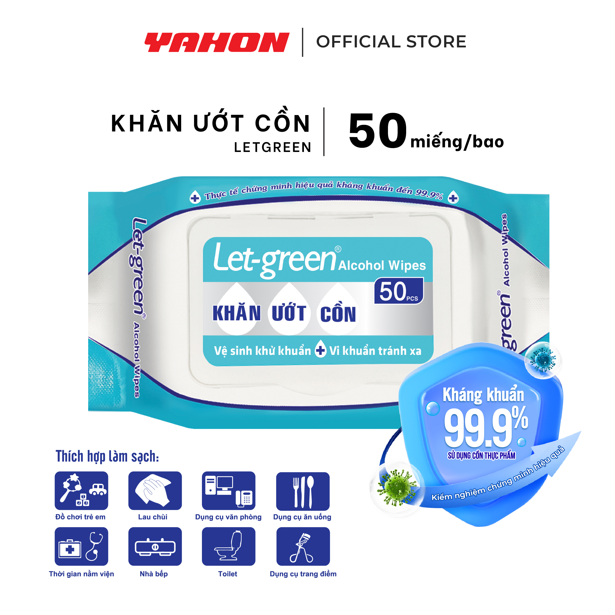 Combo Khăn Ướt Cồn LET-GREEN 50 Miếng/Bao