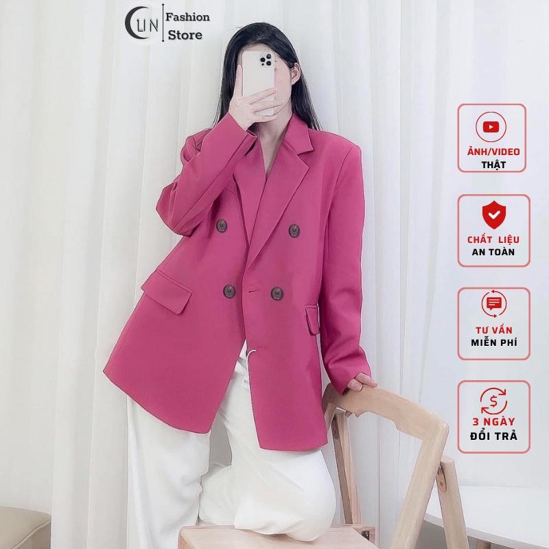 Áo Blazer Nữ Màu Hồng Cun Fashion Kiểu Hai Hàng Khuy Chất Cotton Ngoại Cao Cấp