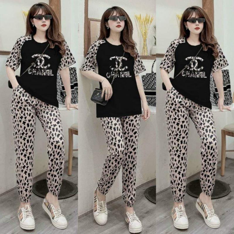 Bộ đồ thể thao nữ phối hoạ tiết 3D thêu form rộng