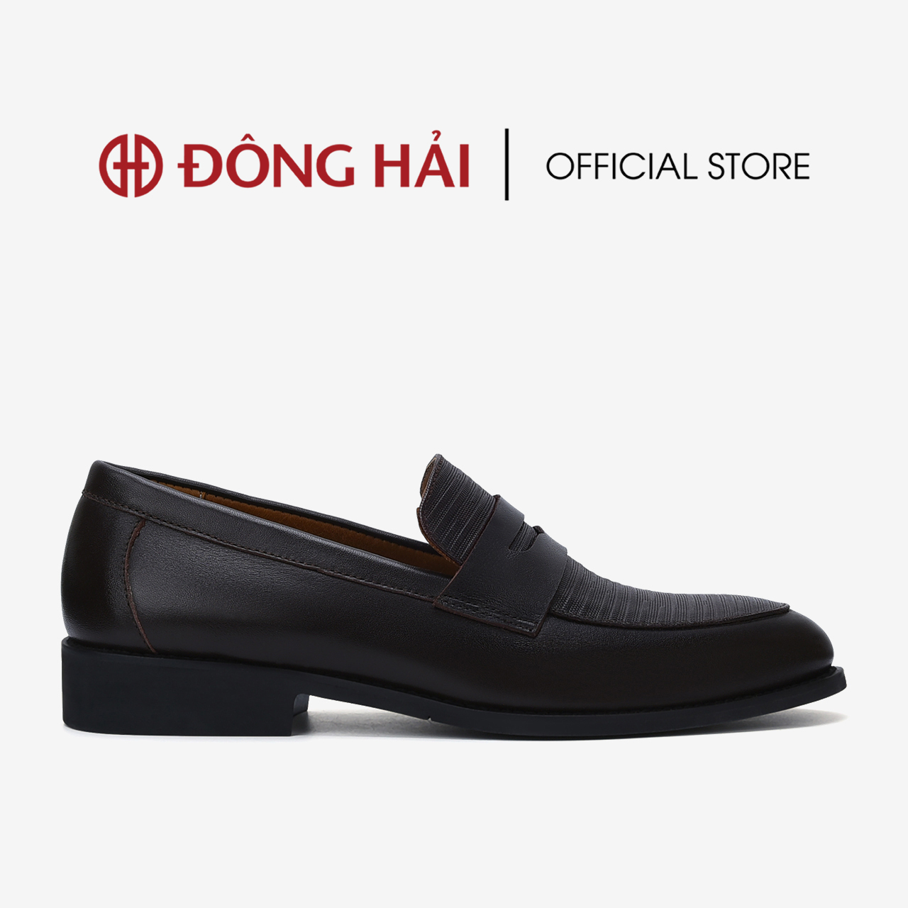 Giày tây nam Đông Hải thiết kế Penny Loafer da bò cao cấp dập vân thời thượng đế cao 3cm - G01A8