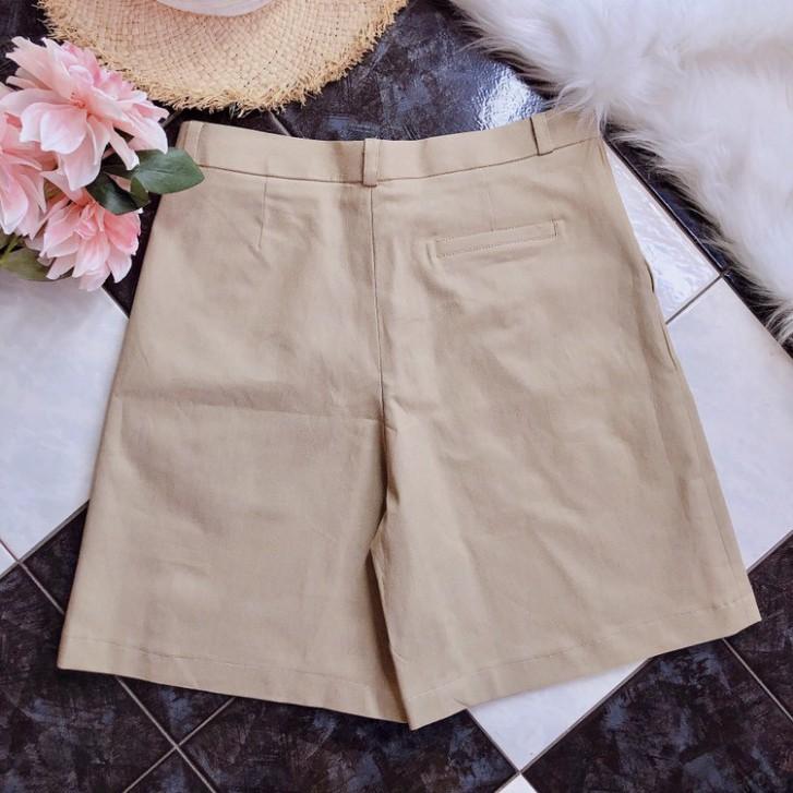 Quần short Unisex ống rộng cạp cao màu kem