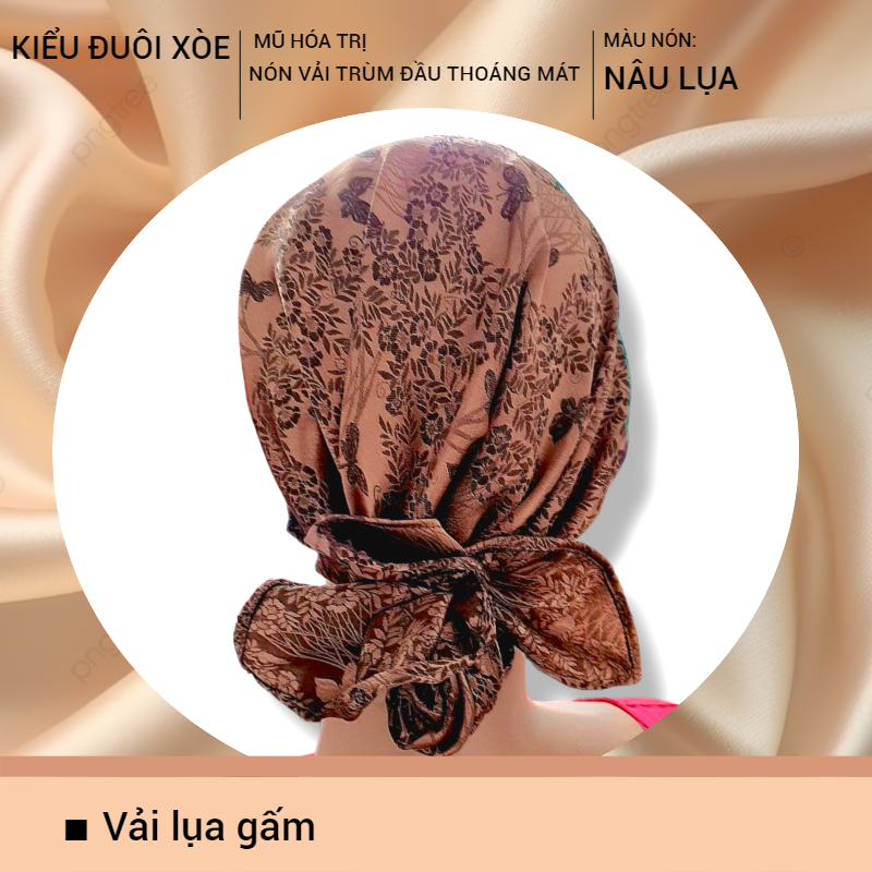 [KIỂU ĐUÔI XÒE-ĐEN HOA] Nón hóa trị vải mềm mát, hút mồ hôi, bệnh nhân ung thư, chemo hat, cancer hat, nón trùm đầu, mũ vải