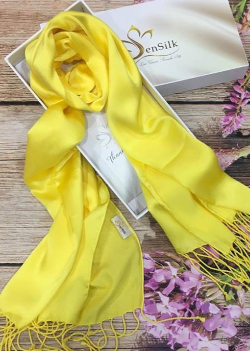 Khăn Choàng SenSilk Luxury 100% Lụa Bảo Lộc Border Lace Silk Scarf