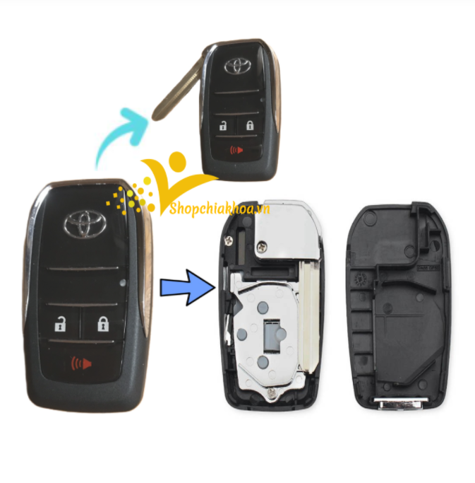 Vỏ chìa khóa xe dành cho altis, inova, fortuner, camry loại 3 nút chìa thẳng và chìa độ gập đời mới dành cho xe bản đủ