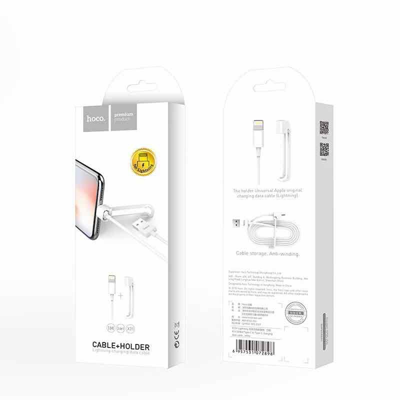 Cáp Sạc Dành Cho IPhone Hoco X31 - Lightning + Tặng Kèm Ghế Đỡ Điện Thoại Chữ O - Hàng Chính Hãng