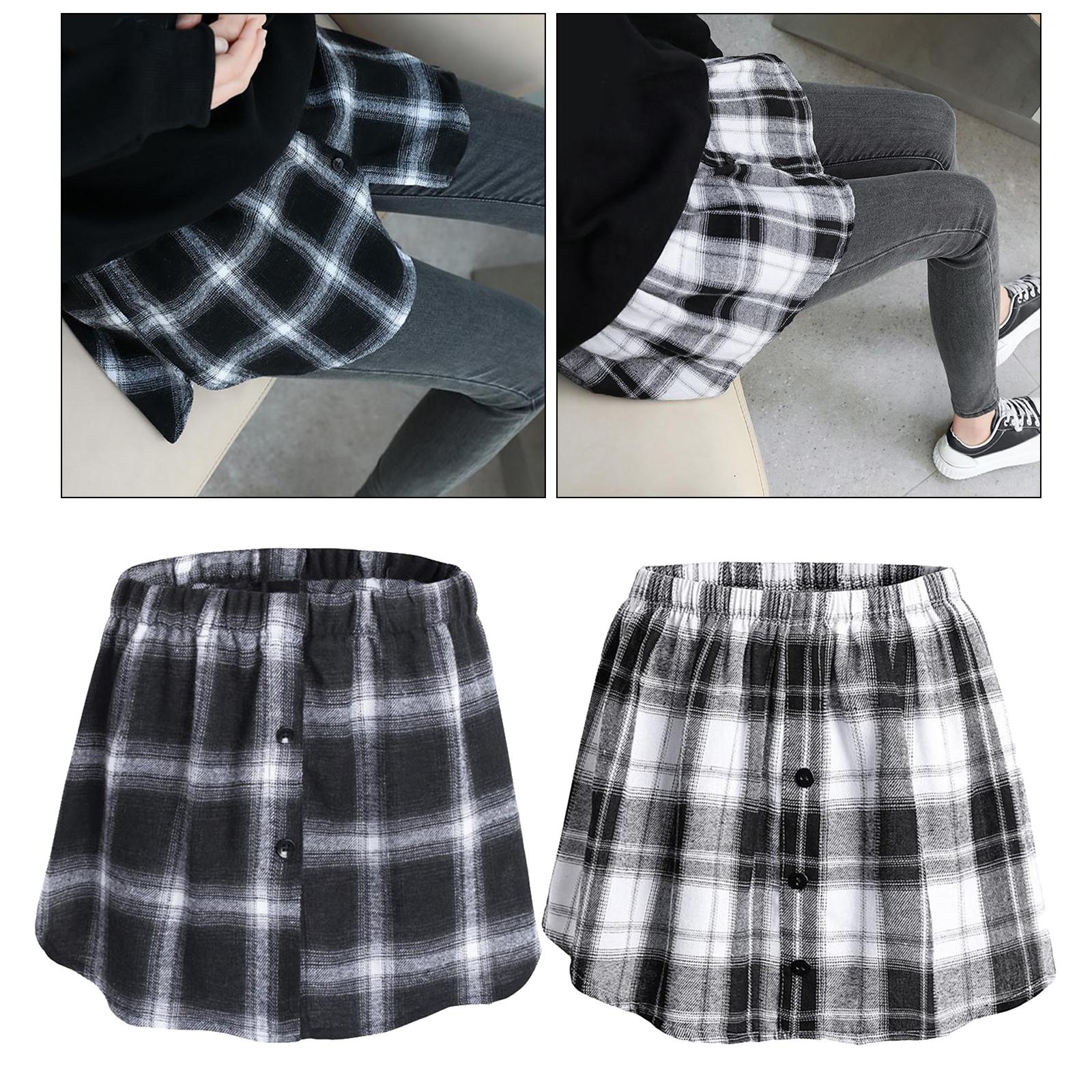 Plaid Fake Skirt Irregular Elastic False Shirt Short Skirt Half-body Female Women Girls Half Slip Short A-Line Sweater Decorative Hem