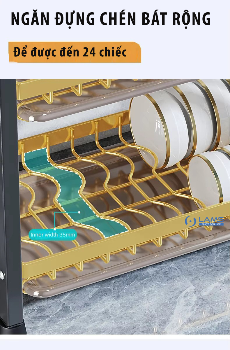 [Size lớn] Kệ úp bát đĩa 2 tầng bằng thép không gỉ sơn tĩnh điện kết hợp giá dắt dao thớt