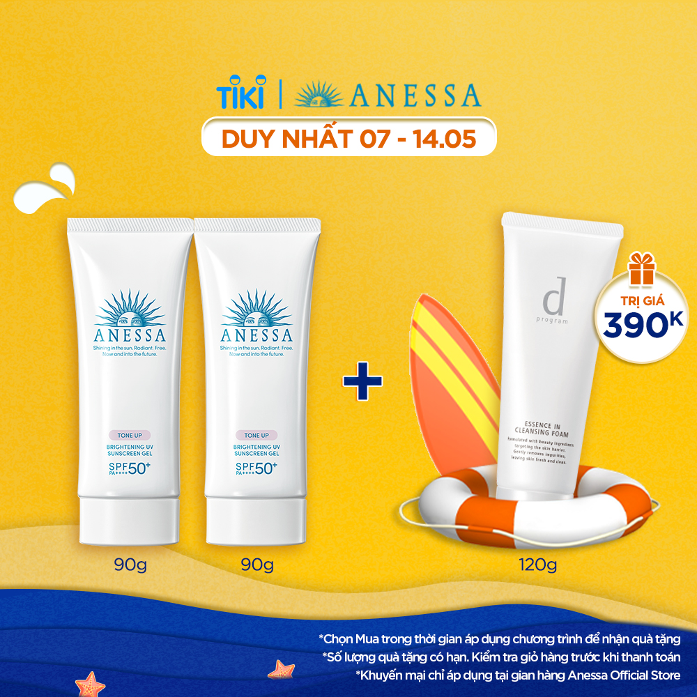 Bộ đôi Kem chống nắng dạng gel dưỡng sáng nâng tông &amp; hiệu chỉnh sắc da (Anessa Brightening Gel 90g x2)