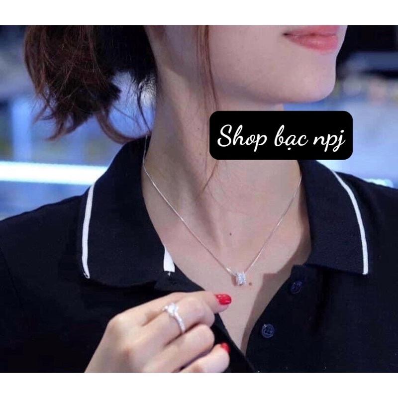 Dây chuyền nữ bạc đẹp  CAO CẤP  vòng cổ mặt tròn gắn đá trắng sáng bóng