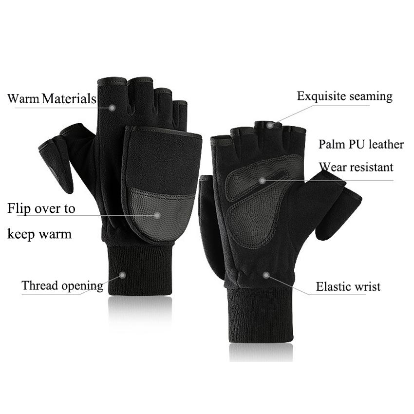 Thời Trang Mùa Đông Nam Găng Tay Cho Lạnh Tiện Lợi Ngoài Trời Flip Chụp Ảnh Chống Gió Fingerless Gloves Chất Lượng Cao Nam Găng Tay