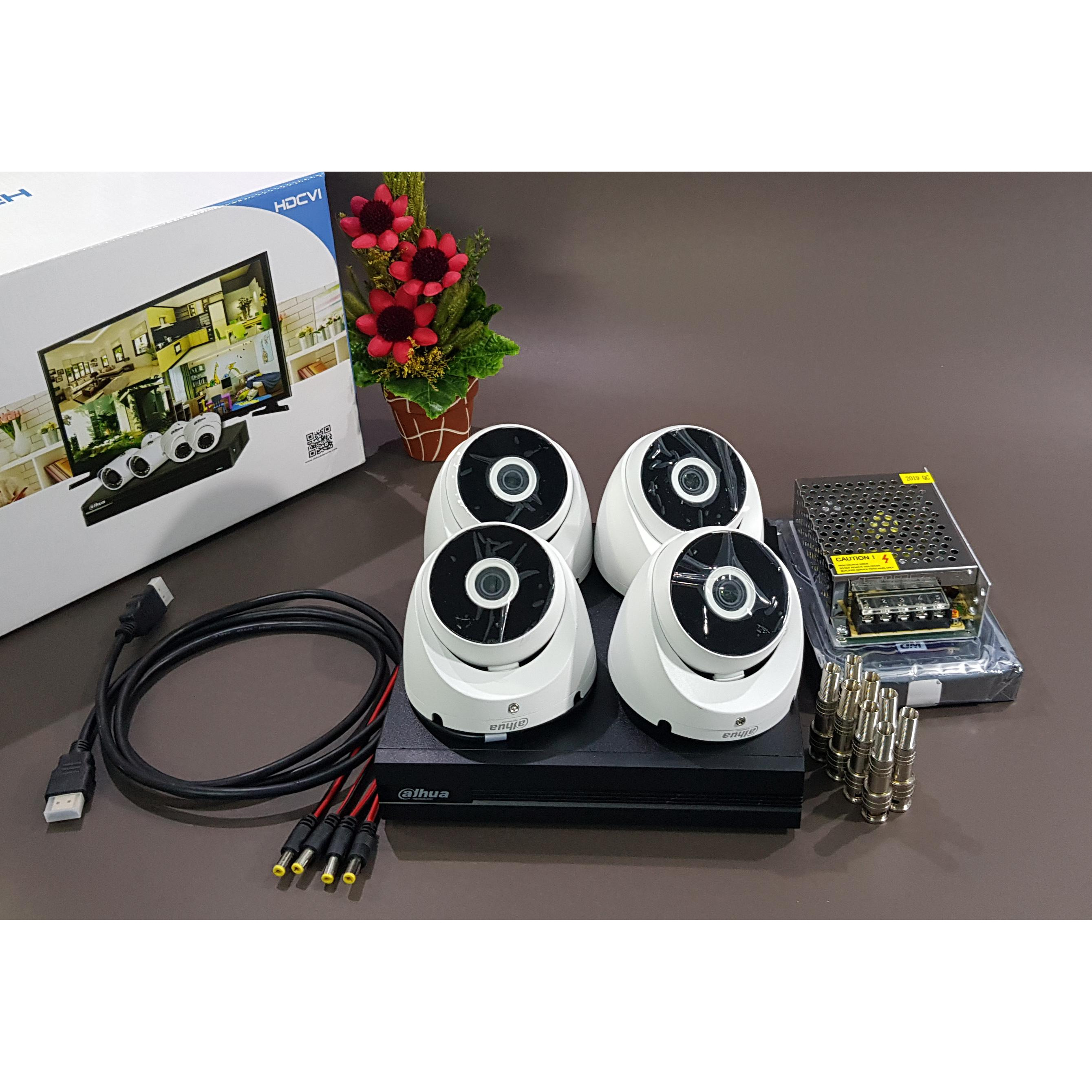 Bộ KIT Camera Dahua CVI vỏ nhựa: 1 đầu ghi + 4 mắt gắn trần Hàng chính hãng