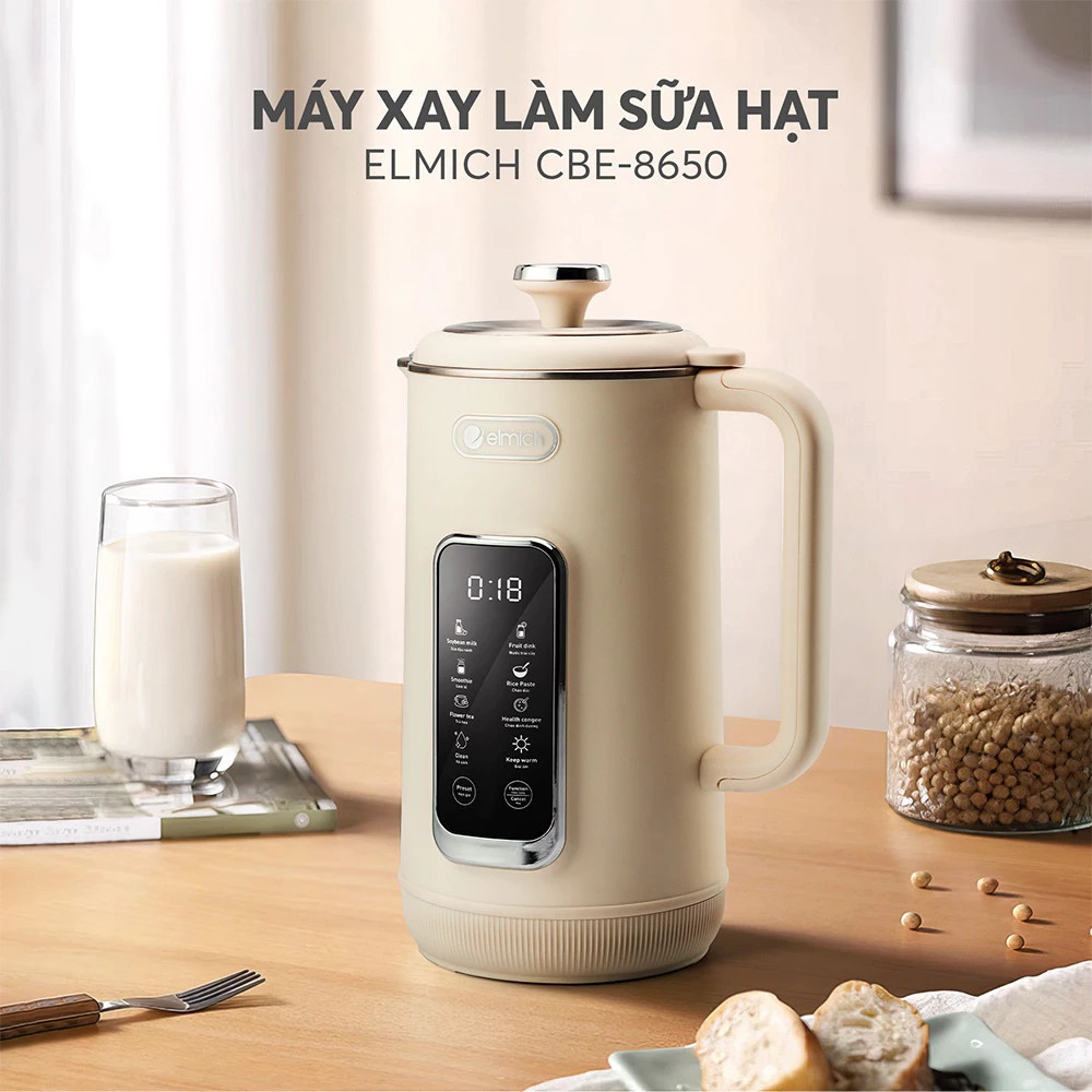 Máy làm sữa hạt Elmich 1L CBE-8650, công suất nấu 600w, công suất xay 300w, 7 chế độ nấu, tự làm sạch, điều khiển cảm ứng- Hàng chính hãng