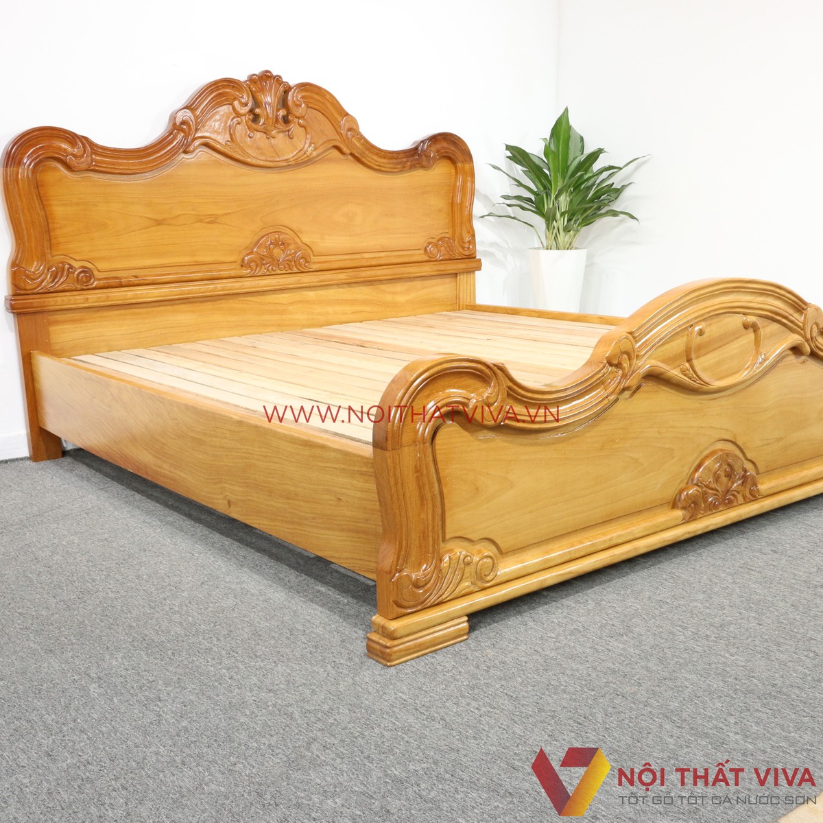 Giường Ngủ Gỗ Gõ Đỏ Nữ Hoàng Tân Cổ Điển Cao Cấp Tinh Tế