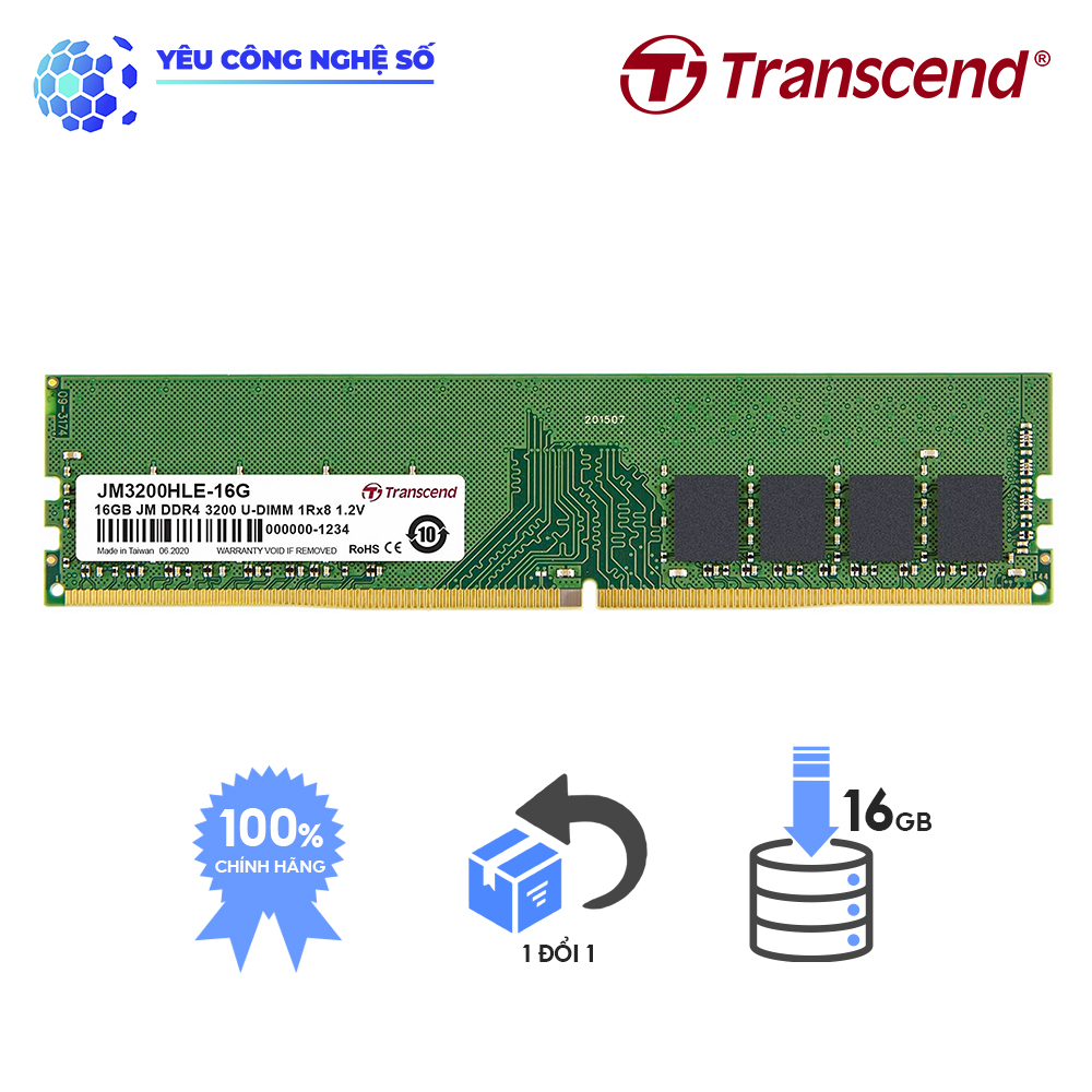 Bộ Nhớ Ram Transcend Desktop DDR4 16GB 3200Mhz U-DIMM Hàng Chính Hãng