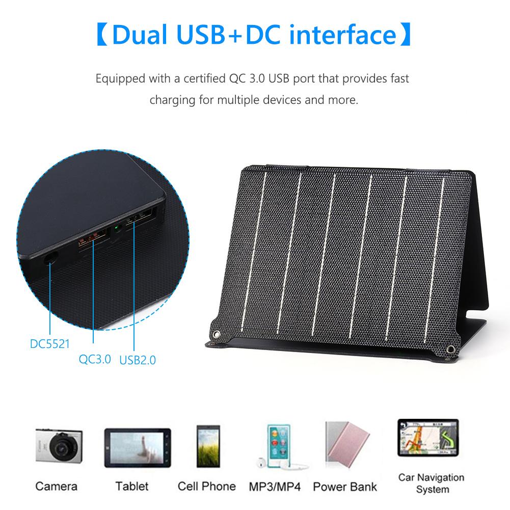 Bảng điều khiển năng lượng mặt trời có thể gập lại 5V/12V USB Di động Bộ nguồn điện thoại di động chống nước Bộ sạc pin ngoài trời cho cắm trại đi bộ đường dài 30W Màu sắc: 01