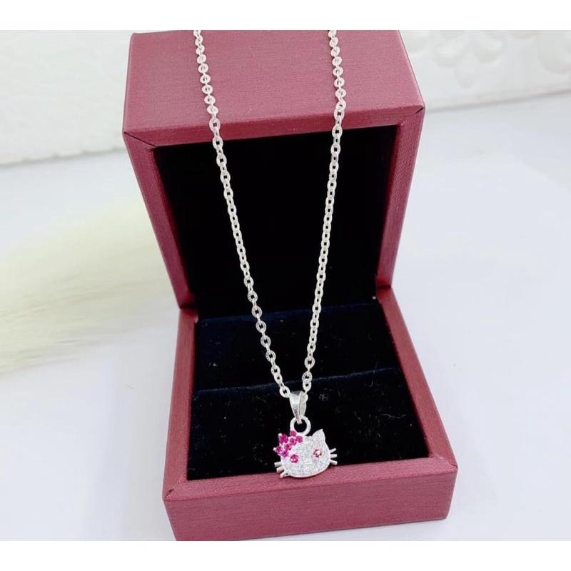 Dây chuyền bạc cho bé mặt mèo “hello kitty” nơ hồng dễ thương-Bạc Npj