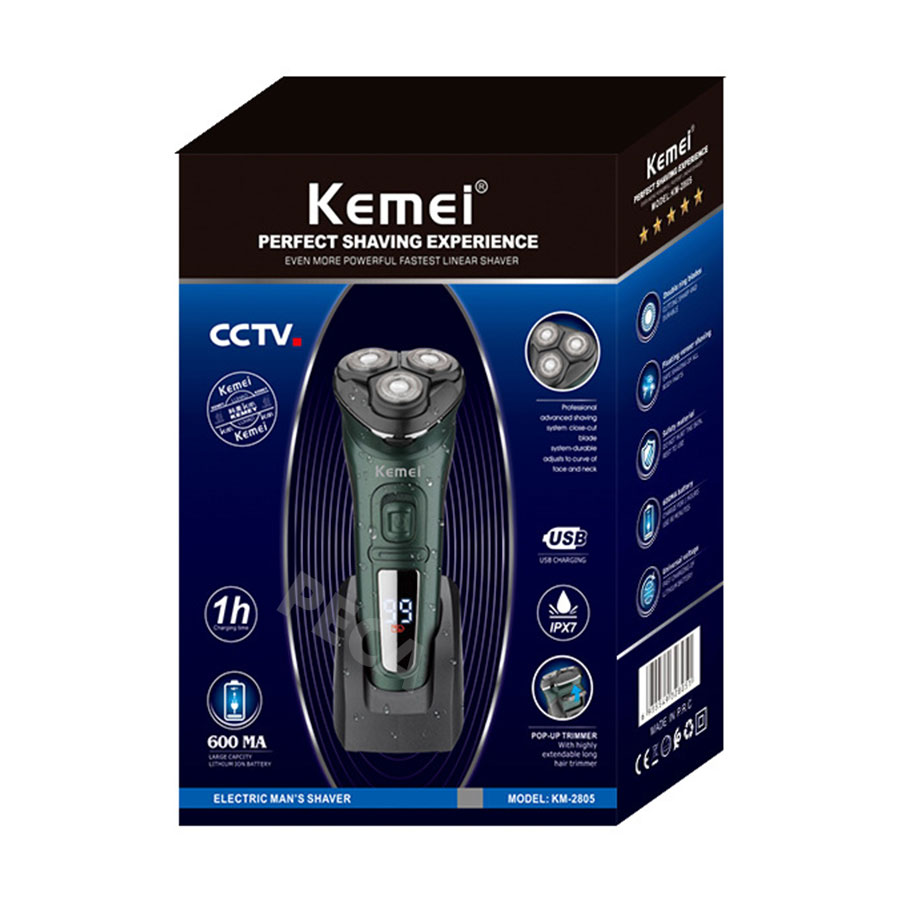 Máy cạo râu khô và ướt KEMEI KM-2805 chống thấm nước IPX7 công suất mạnh 5W pin trâu sạc USB nhanh trong 1 giờ tặng kèm đế đỡ cất giữ máy tiện lợi - hãng phân phối chính thức