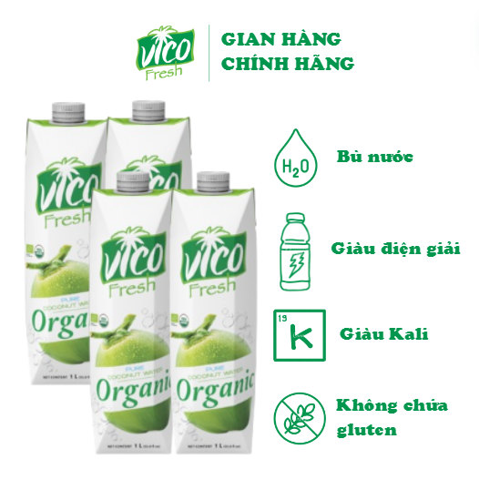 Nước Dừa ACP Vico Fresh Vị Organic - Combo 4 Hộp Nước Dừa 1L