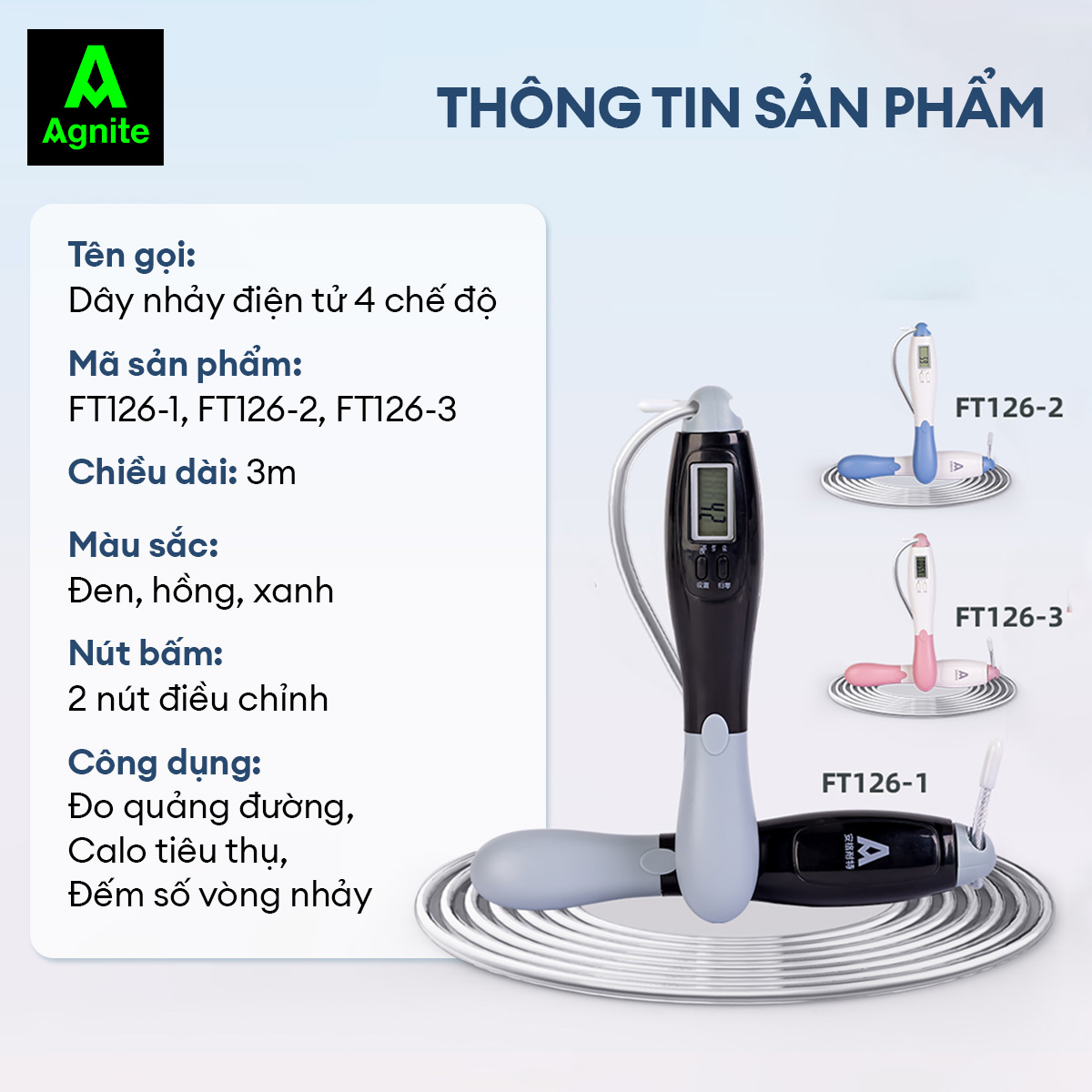 [THIẾT KẾ MỚI] Dây nhảy đếm số điện tử Agnite tích hợp nhiều chế độ, nhỏ gọn, dễ dàng sử dụng để tập luyện tại nhà