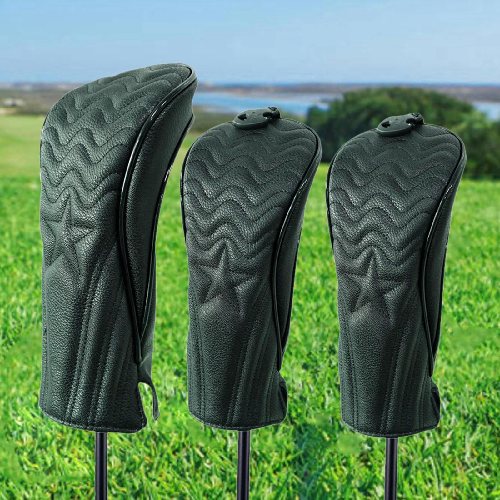 3pcs PU Leather Golf Head Cover Hybrid Driver  Headcover Long Neck