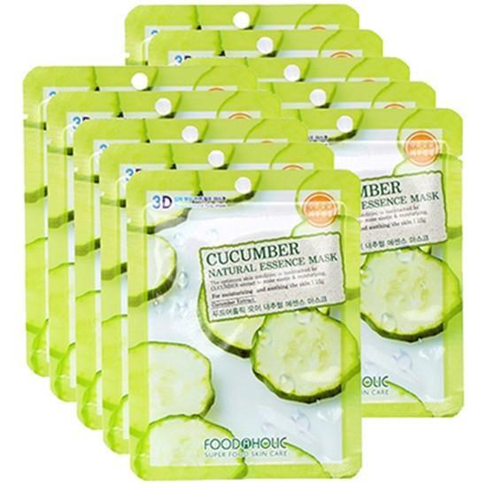 Bộ 10 Gói Mặt Nạ Dưỡng Ẩm Trắng Da 3D Foodaholic Cucumber Natural Essence Mask 23ml x10