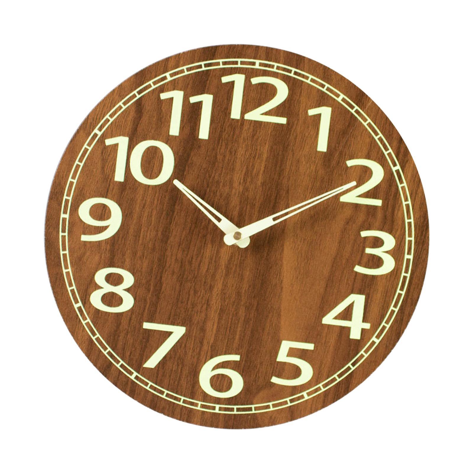 12 inch Luminous Wall Clock Wooden Wall Clock Round Non Ticking Decorative Silent Analog Clock for Living Room
