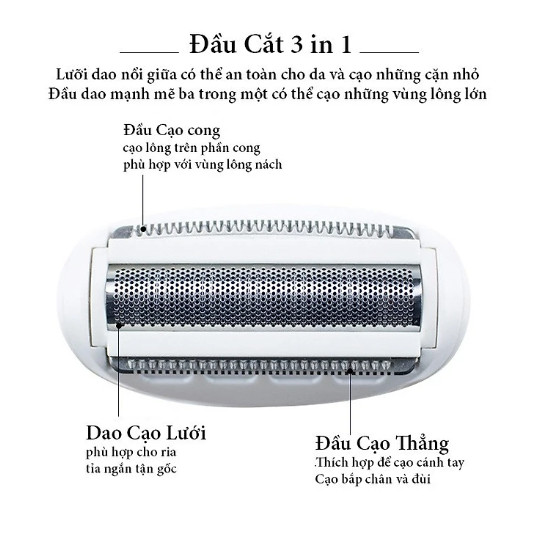 Máy Cạo Lông Nách Tay Chân, Đầu Cắt Tích Hợp 3in1 Tỉa Và Cạo Đồng Thời -Dru-hàng chính hãng