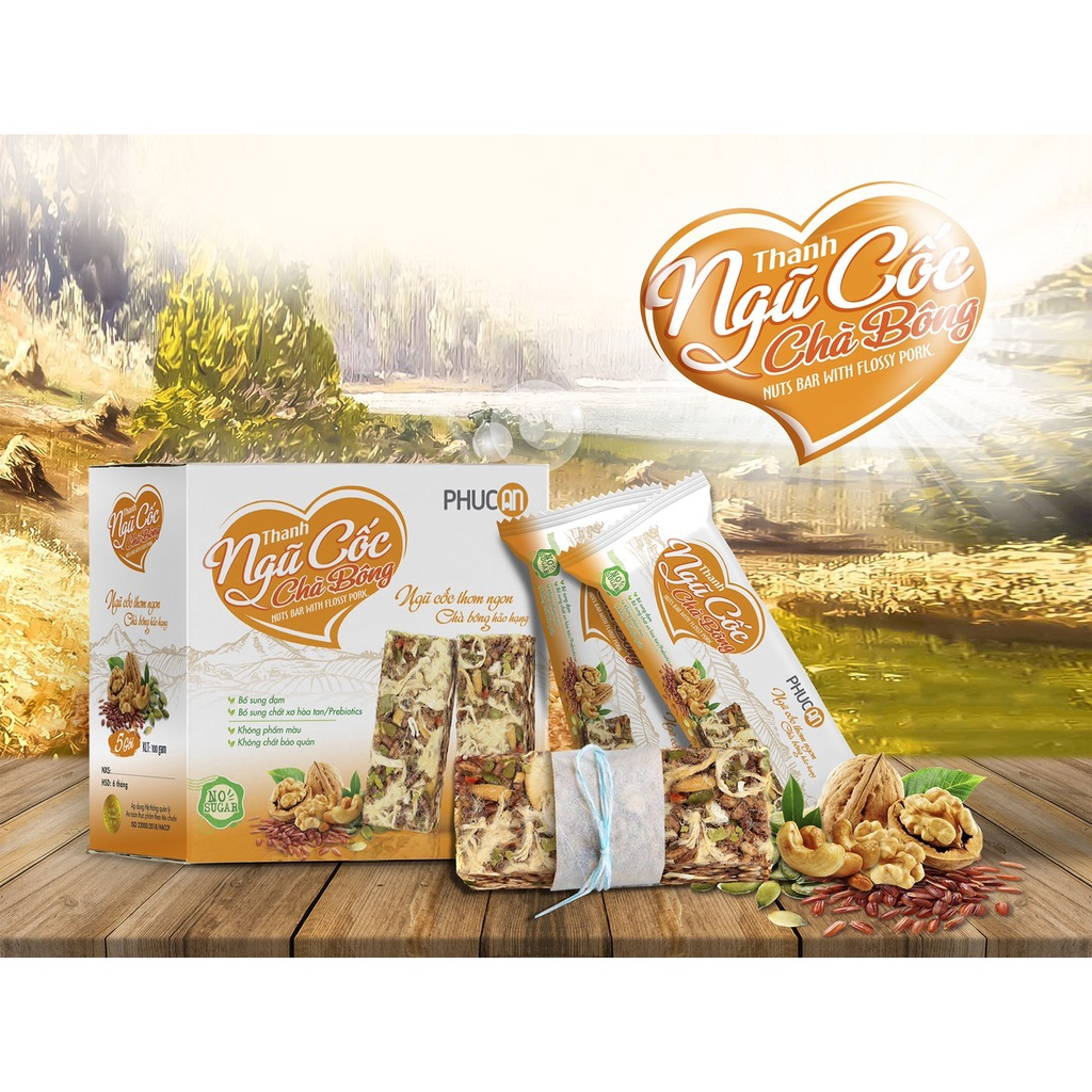 Combo 2 hộp thanh năng lượng hạt ngũ cốc Phúc An 8 thanh vị trái cây + 5 thanh vị chà bông