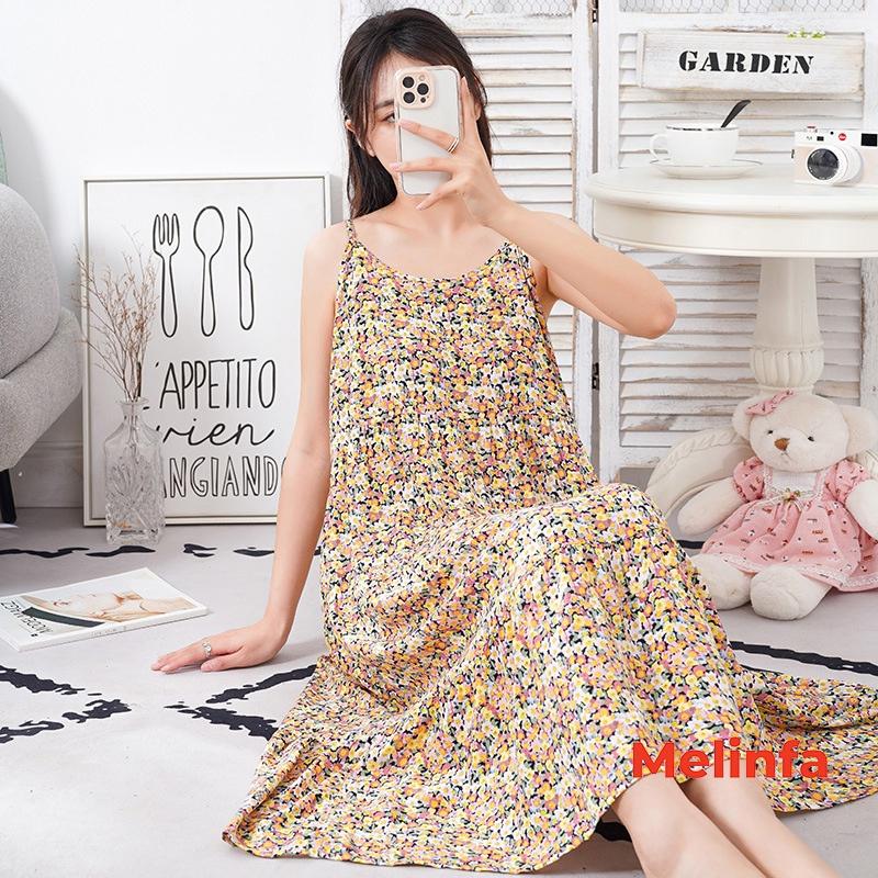 Váy ngủ hai dây nữ vải Cotton lanh lụa mềm mịn thoáng mát, đầm ngủ mặc nhà nữ suông rộng mã V0278