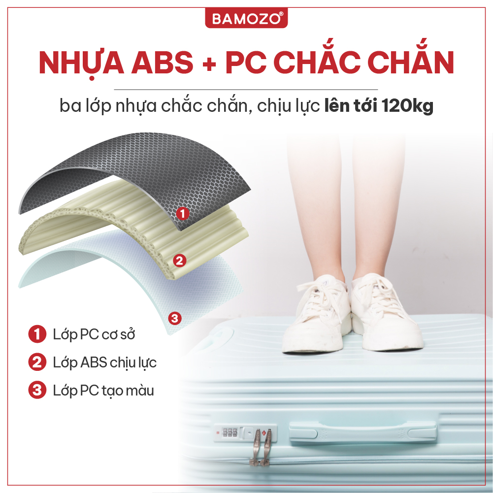 Vali du lịch BAMOZO cao cấp 8812 vali kéo nhựa được bảo hành 5 năm