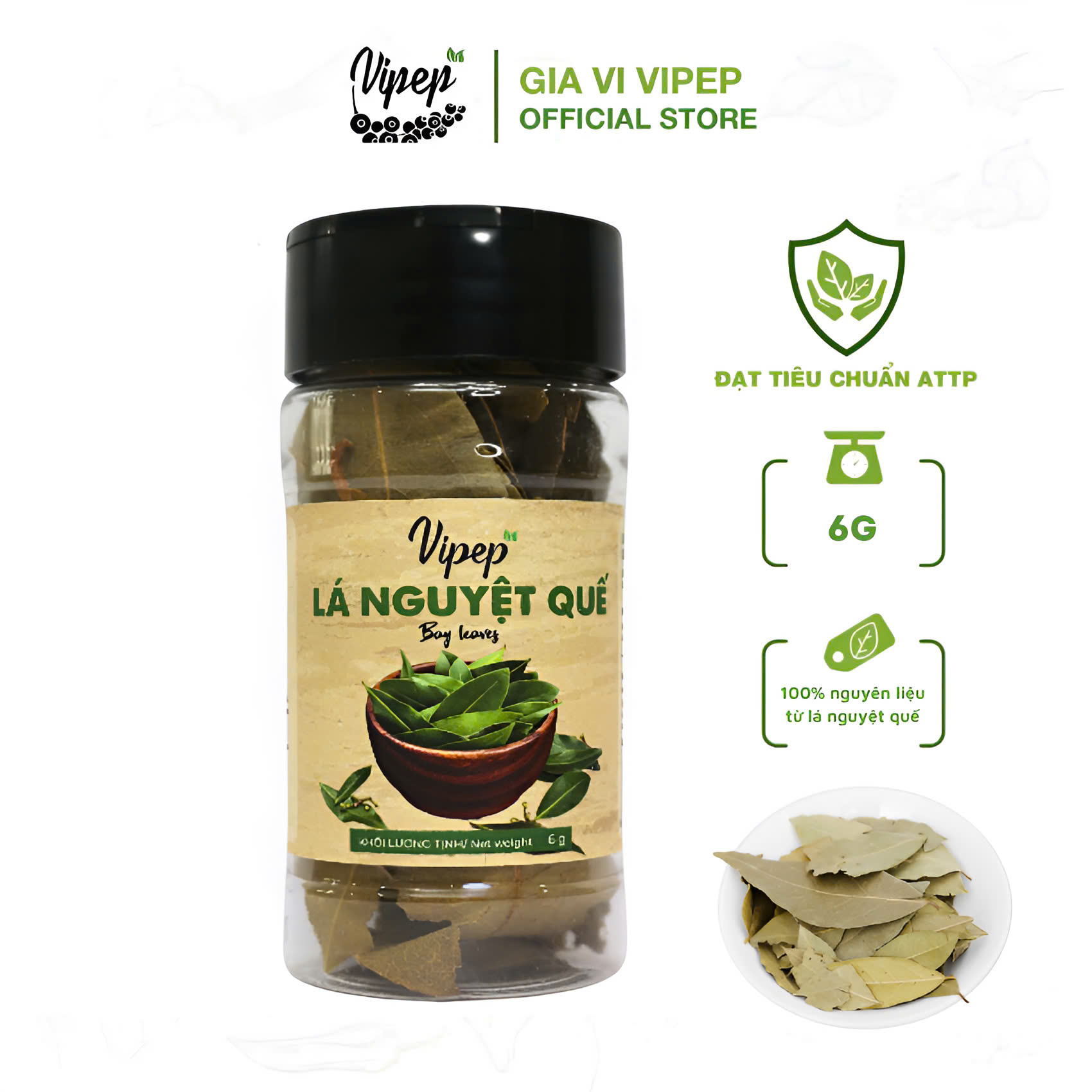 Lá Nguyệt Quế Vipep Hũ Nhựa 6g dùng khử mùi tanh, tăng hương vị món ăn, xông hơi - Gia vị Vipep