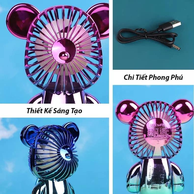 Quạt Mini Tích Điện Cầm Tay Hình Gấu BearBrick Nhiều Màu Sắc Hoạt Động Êm Ái Thiết Kế Nhỏ Gọn Với 3 Tốc Độ Gió