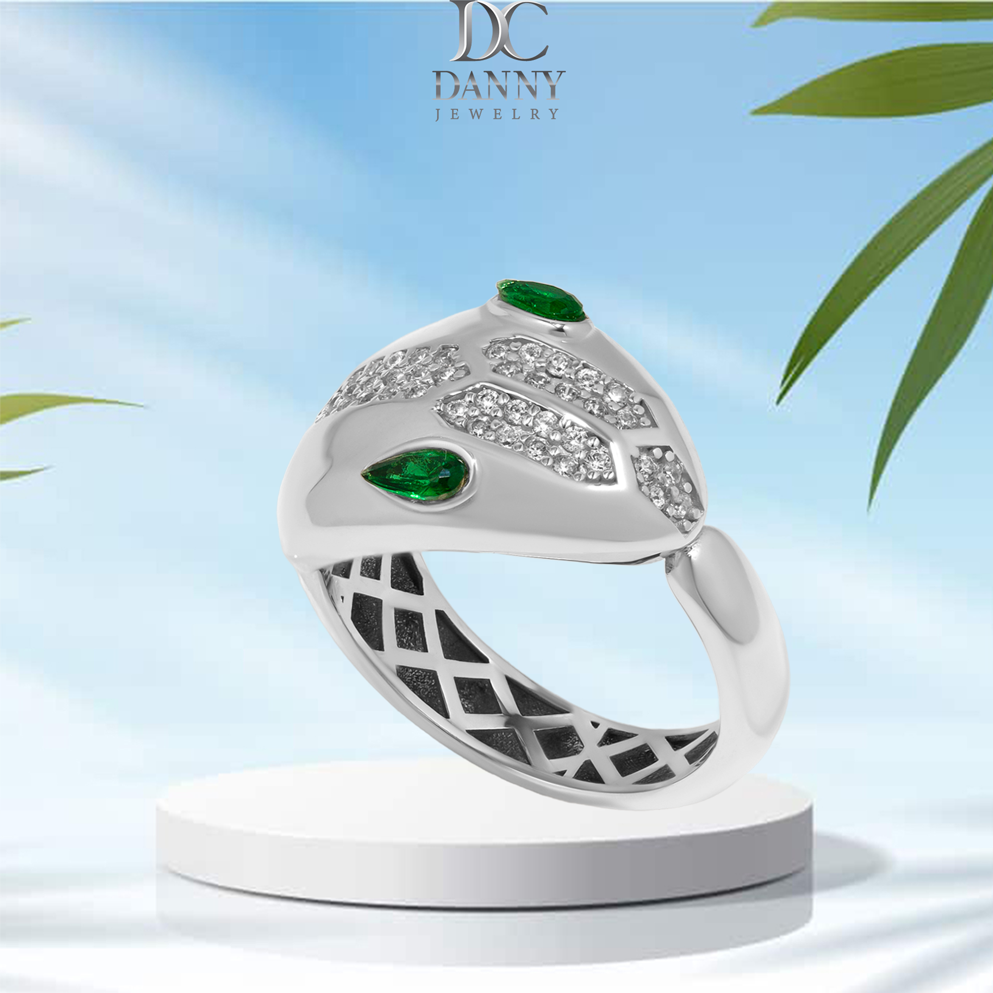 Nhẫn Danny Jewelry Bạc Thổ Nhĩ Kỳ Xi Rhodium Đính Đá CZ &amp; Đá Zircon Biểu Tượng Rắn N0006TNK (Free Size)