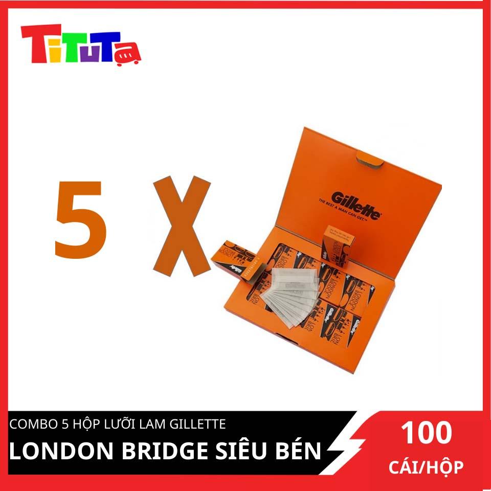 Combo 5 hộp lưỡi lam Gillette London Bridge (Cam) siêu bén dành cho Barbershop 100 cái/hộpX5