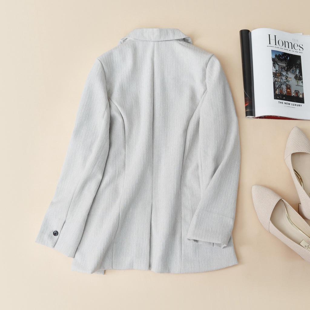 Áo vest Linen KACHISA màu xám tay dài sượt nổi