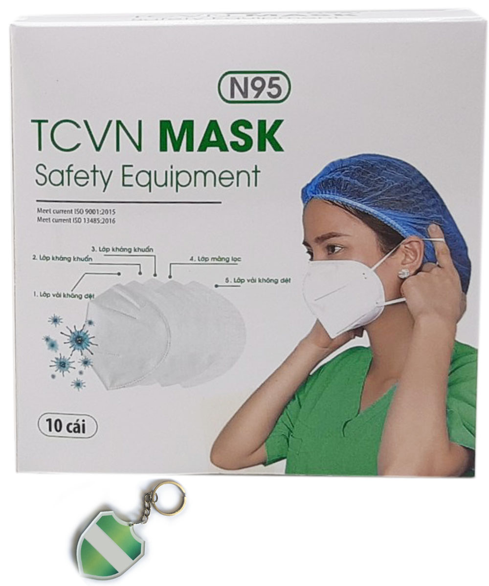 Hộp ( 10 cái ) Khẩu trang N95 Pro Mask vải không dệt , chống bụi siêu mịn pm2.5 ,  màu trắng , tặng móc treo khóa mica