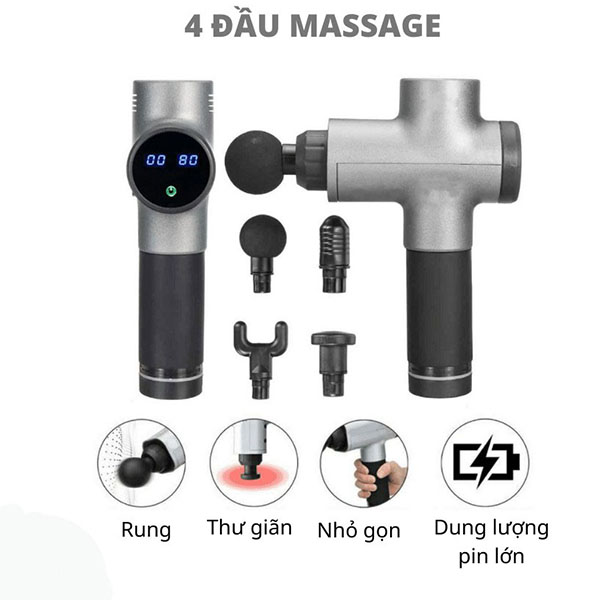 Súng Massage - Súng Massage Trị Liệu Toàn Thân - SM 406 - 4 đầu 6 cấp độ giúp cơ thể thư giãn sảng khoái