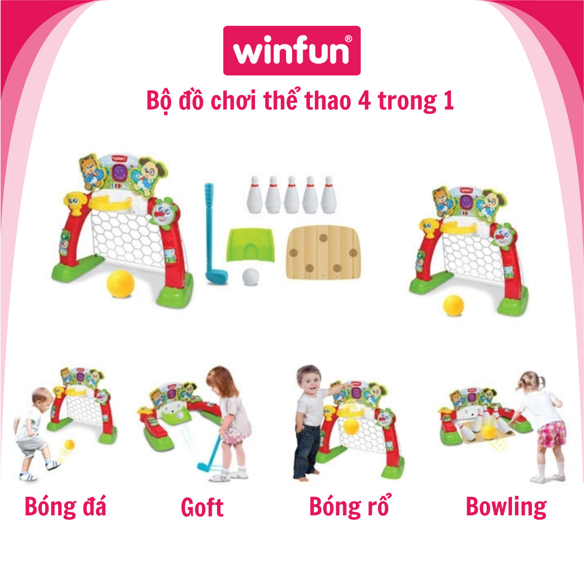 Bộ đồ chơi thể thao 4in1: bóng đá, bỏng rổ, goft, bowling Winfun 6003A-NL