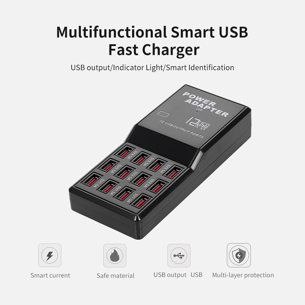 Trạm Sạc Thông Minh Với 12 Cổng USB Tương Thích Đa Thiết Bị